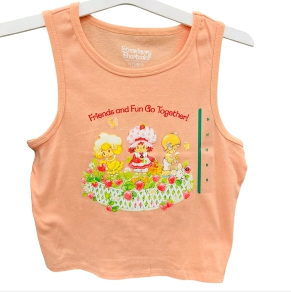 New Womens Strawberry Shortcake Tank Top Shrunken Sleeveless Graphic Crop Top - Picture 2 of 7